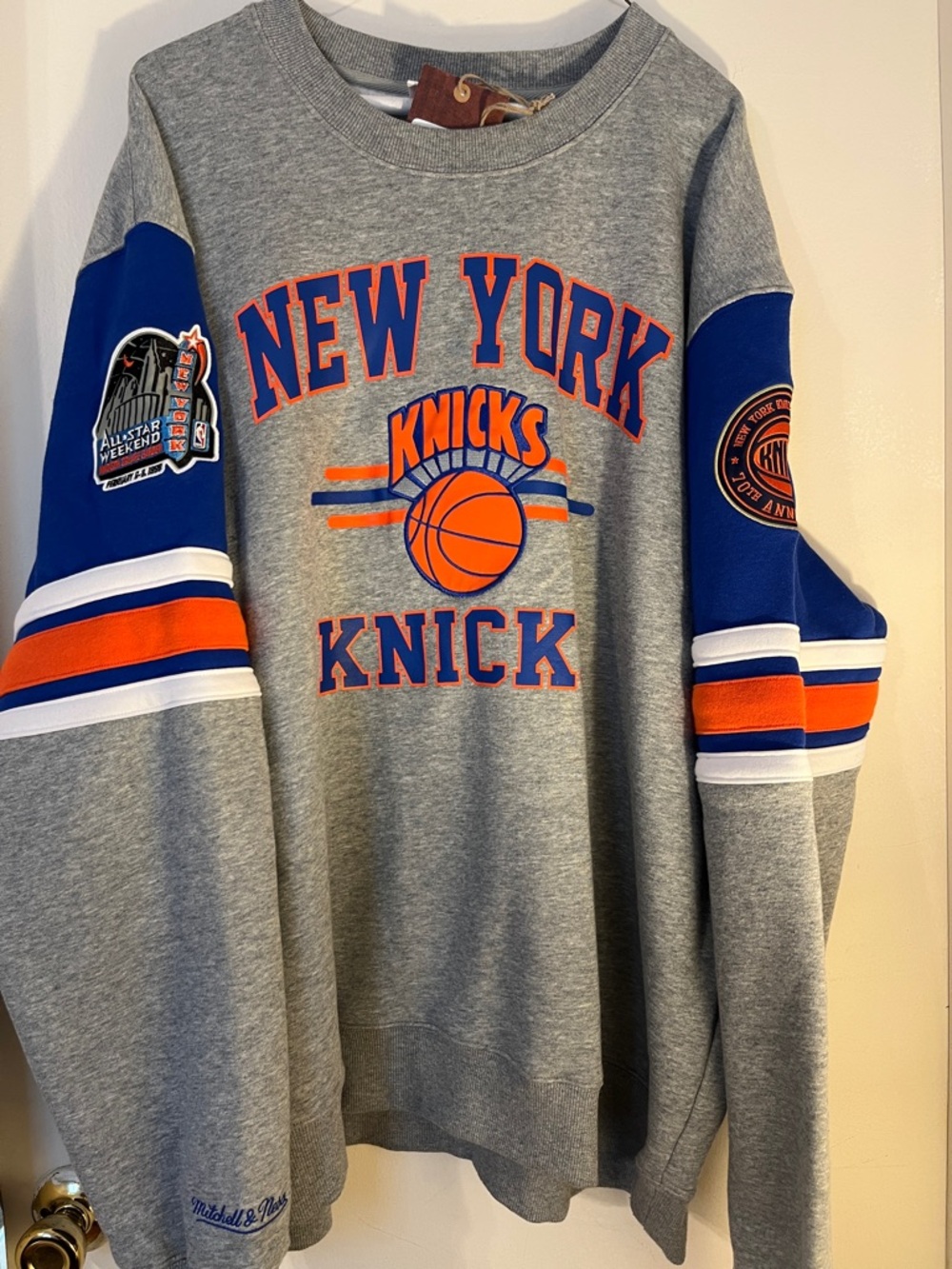 Mitchell & Ness New York Knicks Grey Sweatshirt with Blue & Orange Accents